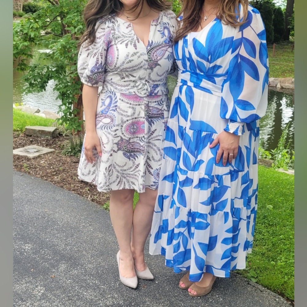 Chicwish BLUE LEAF CRISSCROSS WAIST CHIFFON MAXI DRESS